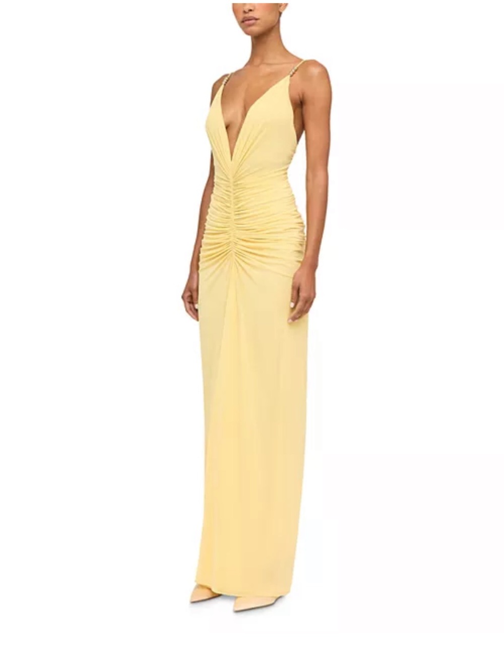 Ronny Kobo Yellow Ruched V-Neck Maxi Dress - Picture 2 of 11